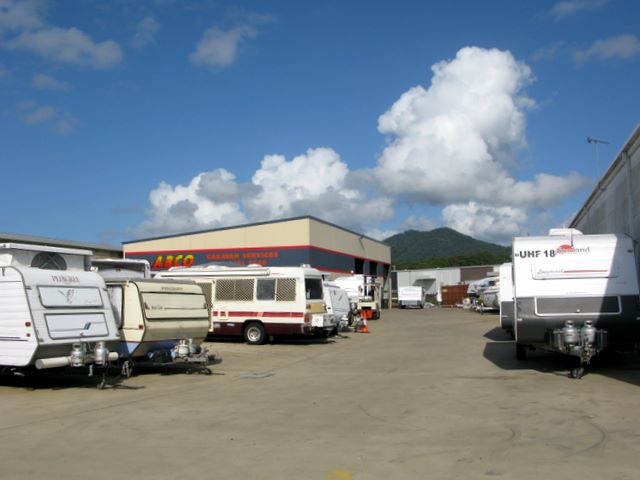 ABCO Caravan Sales Repairs Services - Coffs Harbour: Overview of Abco workshop, showroom and outdoor display.