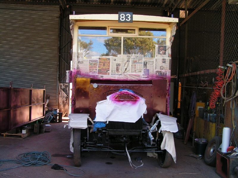 Alice Springs Northern Territory - Alice Springs: Thoryncroft Bus undergoing restoration at Transport Hall of Fame in Alice Springs