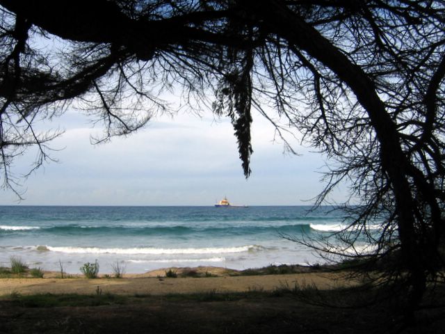 Pisces Holiday Park - Apollo Bay: Ship on the Southern Ocean seen from in front of Pisces Holiday Park