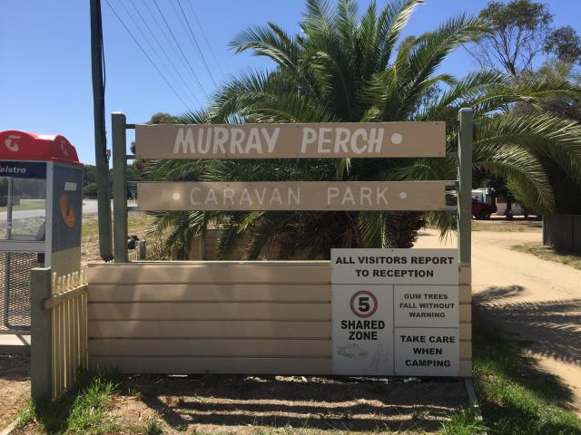 Murray Perch Caravan Park - Barmah: Welcome sign.
