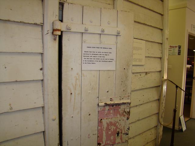 Benalla Leisure Park - Benalla: The actual cell door that Joes body was hung from by the police after the siege at Glenrown. This was done to get a better photo of the shot dead Joes body.