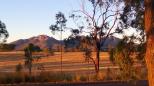 Mountain View Caravan Park - Biggenden: Sunrise on Mt Walsh from our campsite at Mountain View Caravan Park, Biggenden on a brisk May morning - great start to the day and a great way to enjoy the morning cuppa.