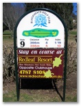 Blackheath Golf Course - Blackheath: Hole 9: Par 4, 366 metres.  Sponsored by Redleaf Resort which is opposite the clubhouse.