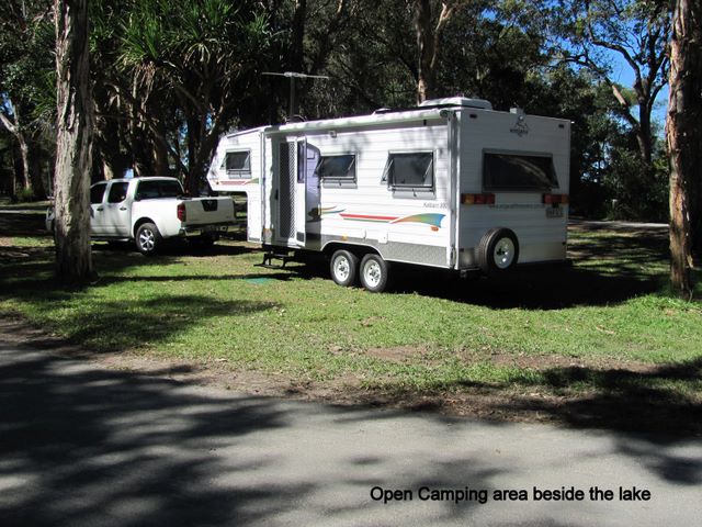 Boreen Point Bush Camping & Caravan Park - Boreen Point: Open camping area beside the lake