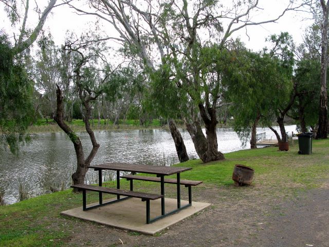 Bridgewater Tourist Park - Bridgewater on Loddon: Picnic table beside river