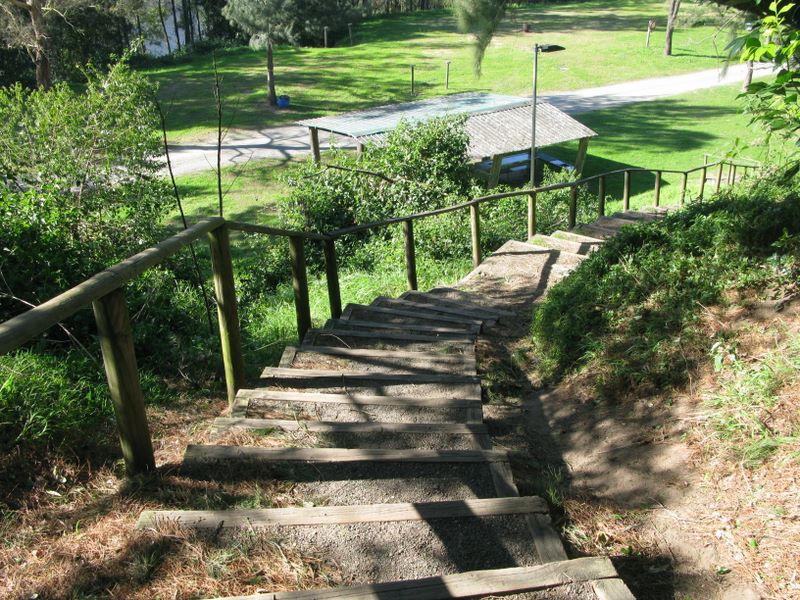 Grady's Riverside Retreat - Burrier: Stairway to creek and camping area and facilities