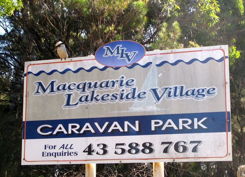 Macquarie Lakeside Village - Chain Valley Bay North: Welcome sign with kookaburra on top left.