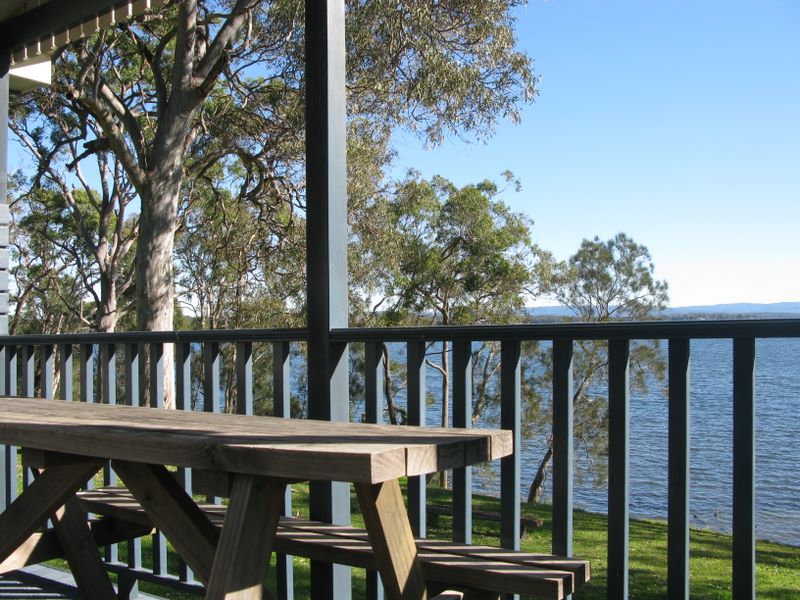 Macquarie Lakeside Village - Chain Valley Bay North: Lake view from verandah of cottage.