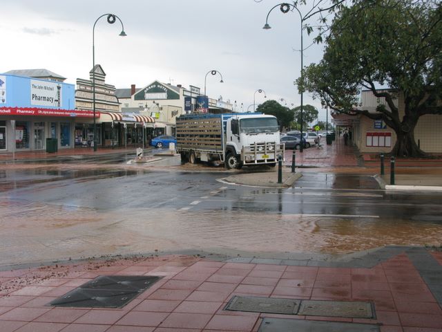 Cobar Caravan Park  - Cobar: Main street of Cobar after storm