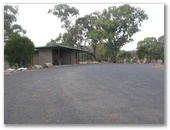 The Black Stump Rest Area - Coolah: Overview of the rest area showing large paved area