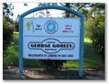Coraki Golf Course - Coraki: Coraki Golf Club Hole 1: Par 4, 366 metres.  Sponsored by George Gooley Menswear Lismore