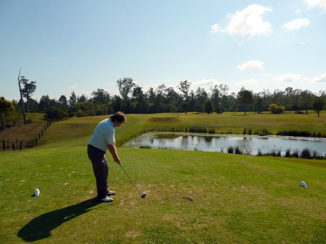 Orara Park Golf Course - Coutts Crossing: Fairway view Hole 4 with water in immediate foreground and out of bounds on the left