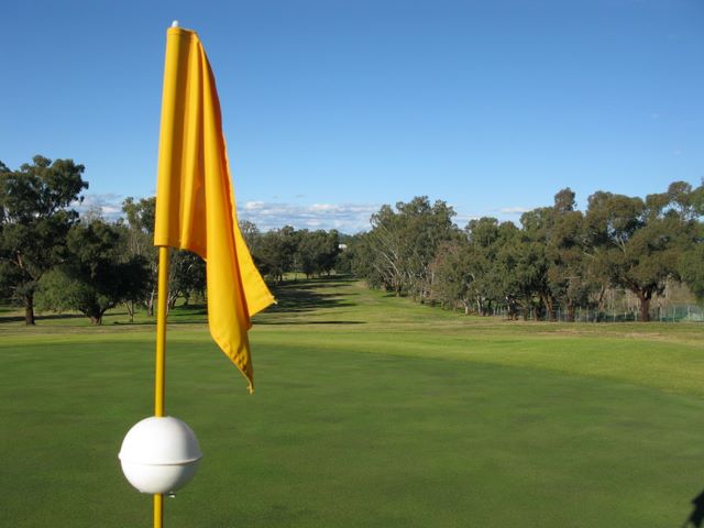 Cowra Golf Club - Cowra: Green on Hole 4 looking back along the fairway.