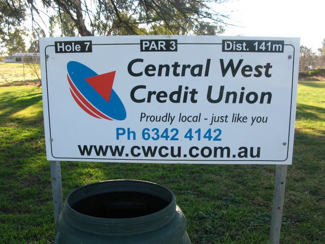 Cowra Golf Club - Cowra: Hole 7 Par 3, 141 meters.  Sponsored by Central West Credit Union.