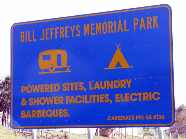 Bill Jeffreys Memorial Caravan Park - Delegate: Bill Jeffreys Memorial Caravan Park welcome sign