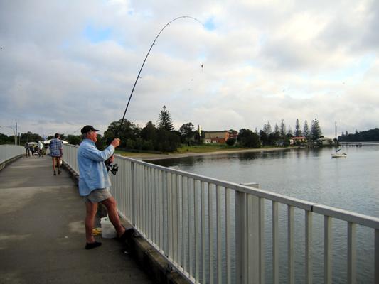 Silver Sands Holiday Park - Evans Head: Fishing from the bridge on the Evans river