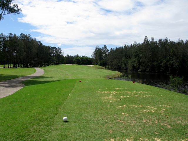 Gainsborough Greens Golf Course - Pimpama: Fairway view on Hole 6 with lots of water to the right.