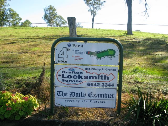 Grafton District Services Social Golf Club - Grafton: Grafton District Services Social Golf Club Hole 4: Par 4, 329 metres.  Sponsored by Grafton Locksmith Service and The Daily Examiner.