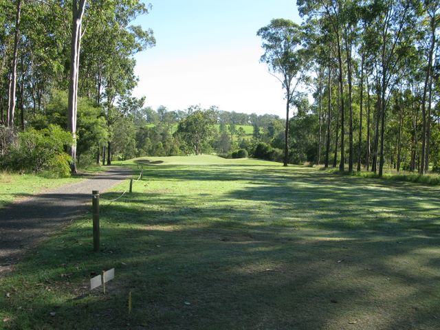 Grafton District Services Social Golf Club - Grafton: Fairway view on Hole 6.  This is a very challenging Par 3 with steep drop off on three sides of the green.