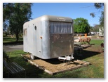 Griffith Caravan Village - Griffith: Historic early model Carapark aluminium caravan.
