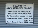 Gundy Recreation Gounds - Gundy: Welcome sign with prices for camping in the Recreation Grounds. 