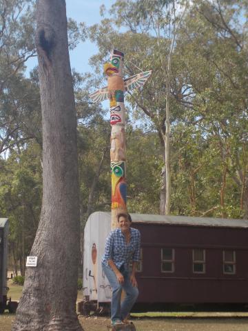 Wild River Caravan Park - Herberton: newly erected totem pole made by owner David