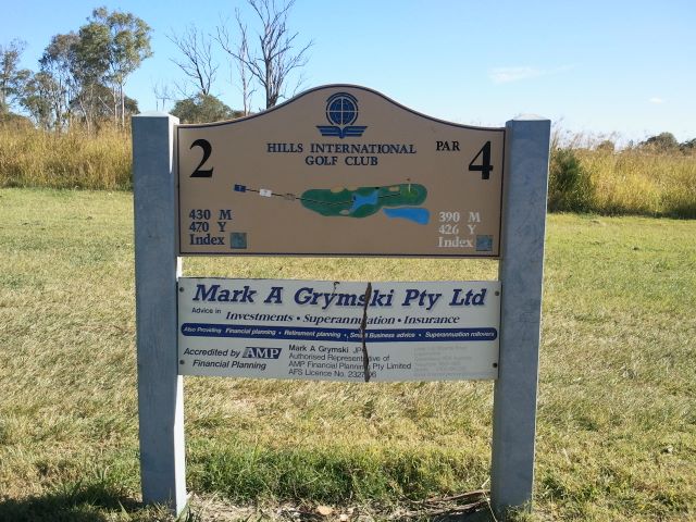 Hills International Golf Club - Jimboomba: Hole 2 Par 4, 430 meters.  Sponsored by Mark A Grymski Pty Ltd