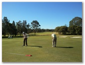 Hills International Golf Club - Jimboomba: Green on Hole 1 looking back along the fairway.