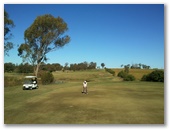 Hills International Golf Club - Jimboomba: Green on hole 2 looking back along the fairway.