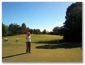 Hills International Golf Club - Jimboomba: Green on Hole 4 looking back along the fairway.