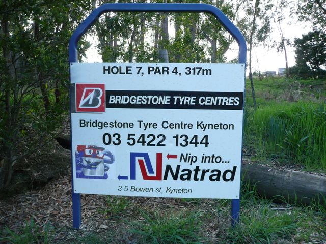 Kyneton Golf Club - Kyneton: Kyneton Golf Club Hole 7 Par 4, 317 metres.  Hole sponsored by Bridgestone Tyre Centre Kyneton.