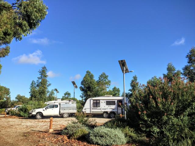Leitchville Travellers Rest Area - Leitchville: The parking areas are clearly defined. Solar panels provide light at night.
