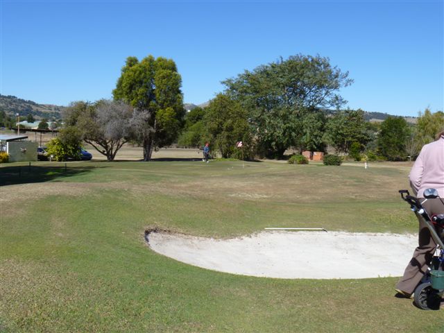Lowood and District Golf Club - Lowood: Sand trap guards the green on Hole 9.