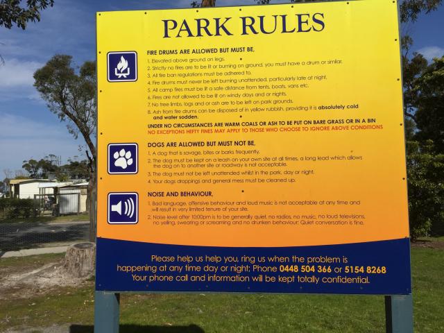 Marlo Ocean View Caravan & Camping Park - Marlo: Park Rules ensure everyone can enjoy the park.