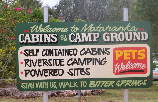 Mataranka Cabins and Camping - Bitter Springs Mataranka: Mataranka Cabins and Camp Ground welcome sign