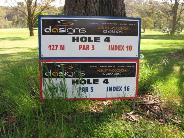 Mitta Mitta Golf Course Hole By Hole - Mitta Mitta: Hole 4 Par 3, 127 metres.  Sponsored by Dasigns of Albury Wodonga.