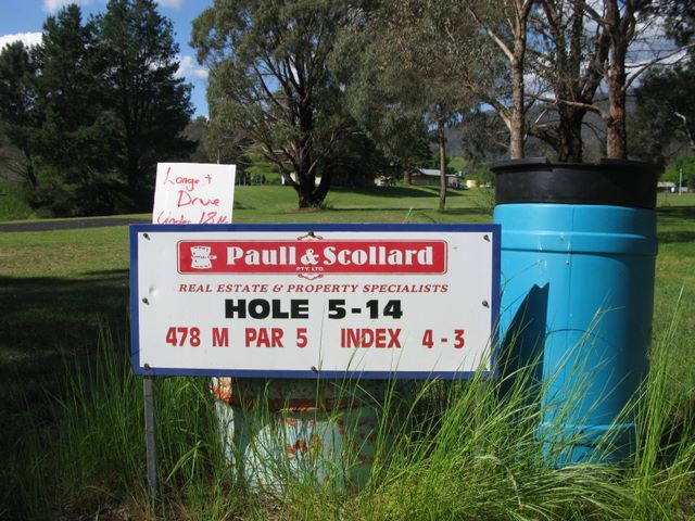 Mitta Mitta Golf Course Hole By Hole - Mitta Mitta: Hole 5 Par 5, 478 metres.  Sponsored by Paull and Scollard Real Estate and Property Specialists.