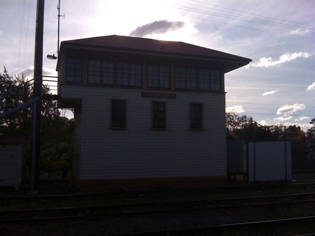 Moss Vale Railway Station - Moss Vale: Old Signal Box at Moss Vale Railway Station in silhouette.
