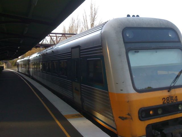 Moss Vale Railway Station - Moss Vale: Close up of 2-car diesel train at Moss Vale Railway Station.