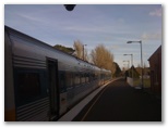 Moss Vale Railway Station - Moss Vale: 2-car diesel train departs for quick turnaround at Moss Vale Railway Station.