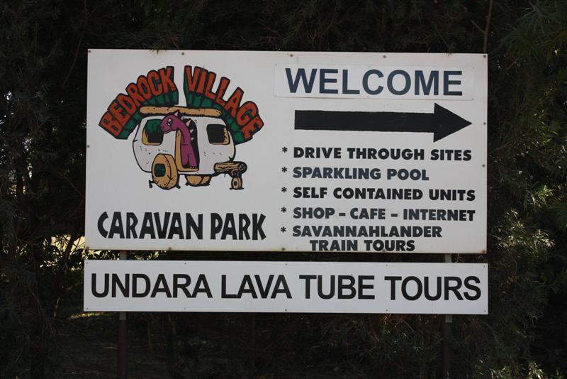 Bedrock Village Caravan Park - Mount Surprise: Welcome sign