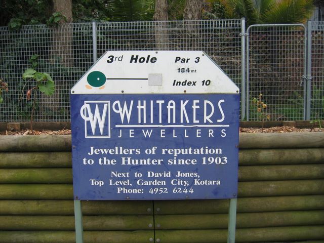 Muree Golf Club - Raymond Terrace: Hole 3: Par 3, 184 metres.  Sponsored by Whitakers Jewellers in Kotara Newcastle