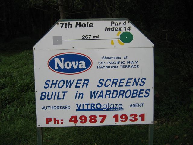 Muree Golf Club - Raymond Terrace: Hole 7: Par 4, 267 metres. Sponsored by Nova shower screen and built in wardrobes.
