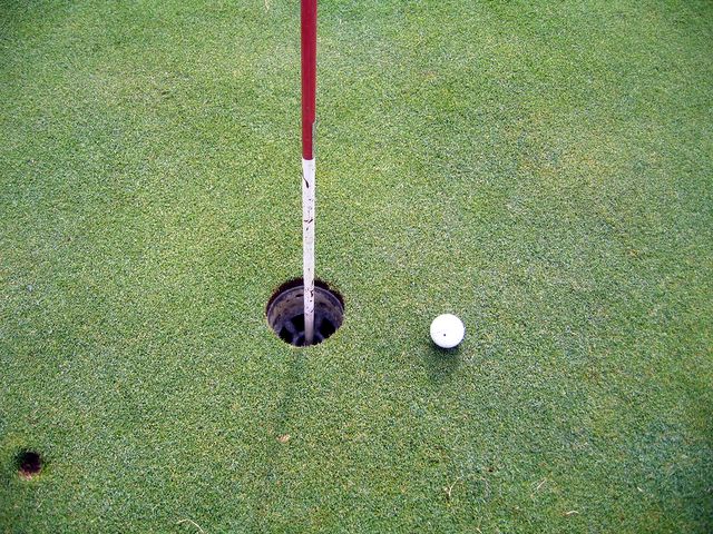 Nambucca Heads Island Golf Course - Nambucca Heads: My friend Steve comes within inches of a hole-in-one