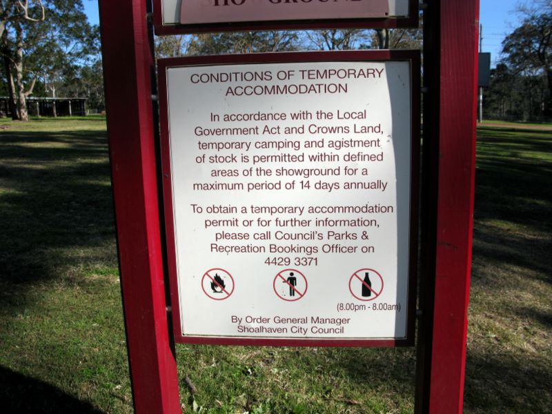 Nowra Showground Camping - Nowra: Conditions of temporary accommodation.