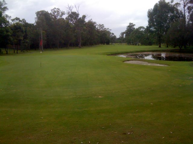 Parkwood International Golf Course - Parkwood, Gold Coast: Green on Hole 6 looking back along the fairway.
