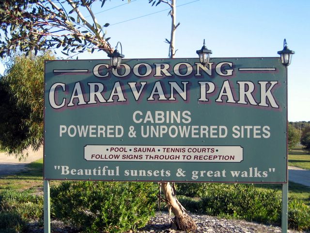 Coorong Caravan Park - Policemans Point: Coorong Caravan Park welcome sign