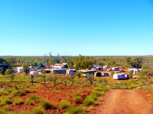 Indee Station Farmstay - Pt Hedland: view from up the hill to the camp area at Indee Station Farm Stay