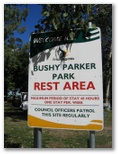 Bushy Parker Rest Area - Rollingstone: Bushy Parker welcome sign