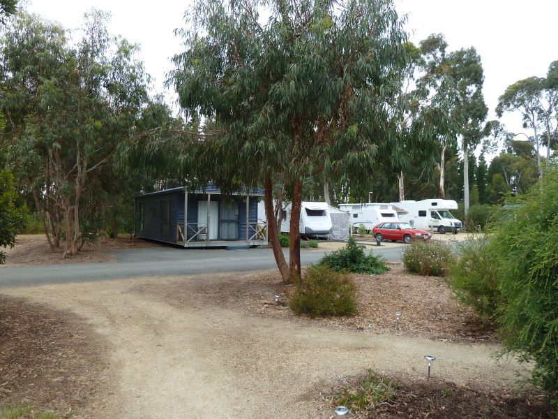 Seven Mile Beach Cabin and Caravan Park - Seven Mile Beach: Cabins scattered through powered sites. Photo by Lynn Gorman.